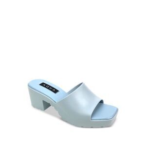 AQUA Womens Light Blue Padded Jelly Square Toe Slip On Heeled Sandal 8